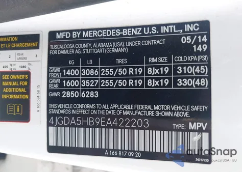 2014 Mercedes-Benz Ml 350 4Matic z USA, uszkodzony, nr VIN 4JGDA5HB9EA422203